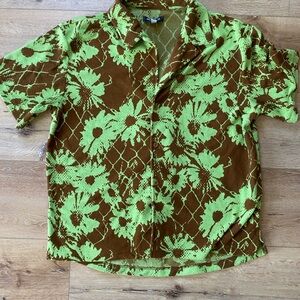 Urban Outfitters Green and Brown Floral Button Down Shirt